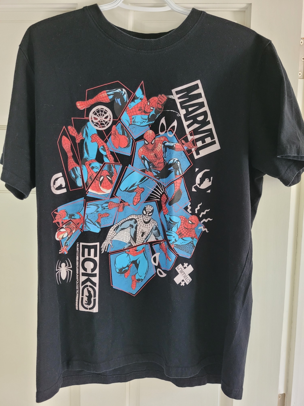 MARVEL Black Spider-Man Collage Graphic Tee with Red and Blue Accents